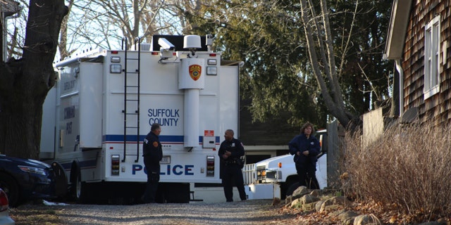 Suffolk Police at a home in Long Island's wine country where skeletal remains belonging to Louise Pietrewicz were found on March 19.