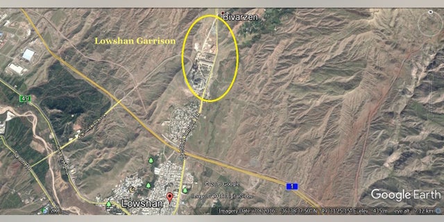 This satellite photo shows the location of Lowshan Garrison in Iran