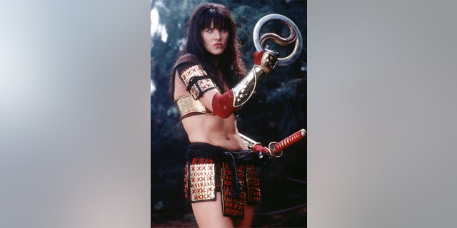 Lucy Lawless as Xena in a scene from the final episode of the TV series 'Xena: Warrior Princess.'