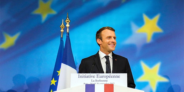 French President Emmanuel Macron delivers a speech to set out plans for reforming the European Union at the Sorbonne in Paris, France, September 26, 2017. REUTERS/Ludovic Marin/Pool - RC13518A6710