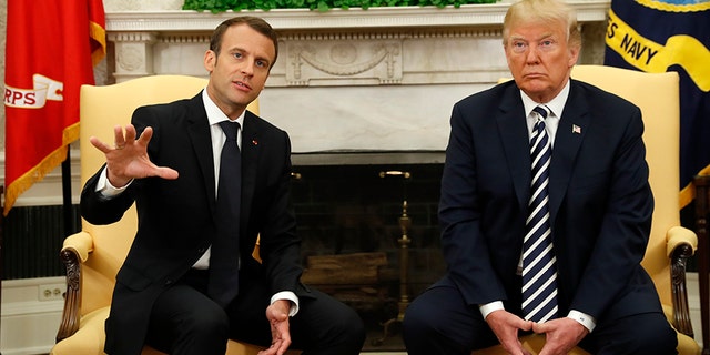 French President Emanuel Macron, left, will reportedly confront President Trump, right, at the G-7 summit over new tariffs.