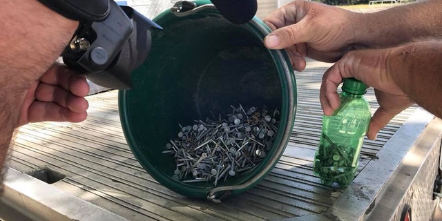 - Authorities in Oak Hill in Florida say someone is dumping nails along U.S. 1, and they're doing it on purpose.