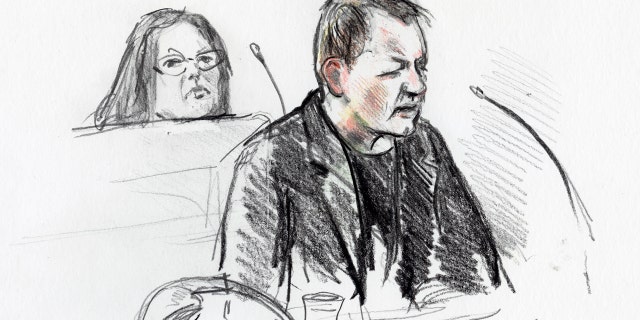 A courtroom sketch shows Peter Madsen during his trial.