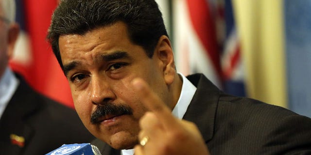 NEW YORK, NY - JULY 28: Venezuelan President Nicolas Maduro speaks to the media following a meeting with UN chief Ban Ki-moon at the United Nations (UN) headquarters in New York on July 28, 2015 in New York City. Maduro is in New York to speak with the UN about his country's escalating border dispute with Guyana. (Photo by Spencer Platt/Getty Images)