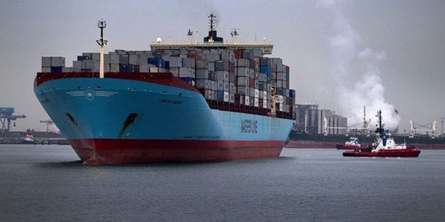 The Carsten Maersk enters Europe's largest port, Rotterdam, April 14.