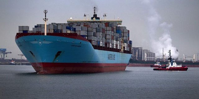 The Carsten Maersk enters Europe's largest port, Rotterdam, April 14.