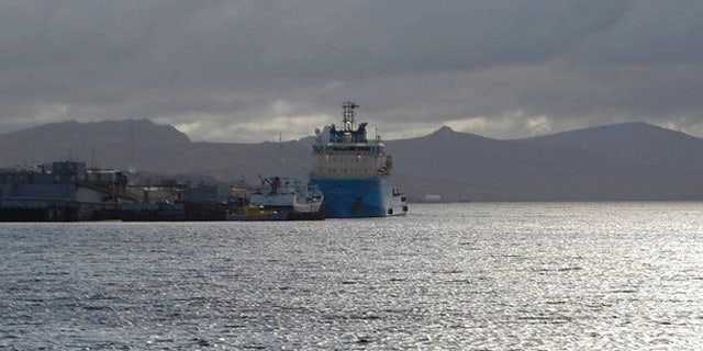 A Maersk supply boat is seen preparing to sail to a drilling rig offshore from the Falkland Islands in Port Stanley Feb. 26. (Reuters Photo)