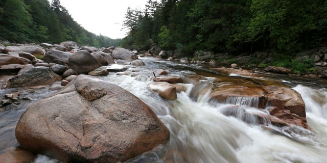 In this Aug. 4, 2015, file photo, the Wassataquoik Stream flows through Township 3, Range 8, Maine, on land owned by environmentalist Roxanne Quimby, the founder of Burts Bees.