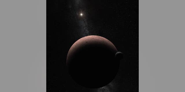 An artist's concept showing Makemake and its newly discovered moon. (NASA, ESA, and A. Parker)