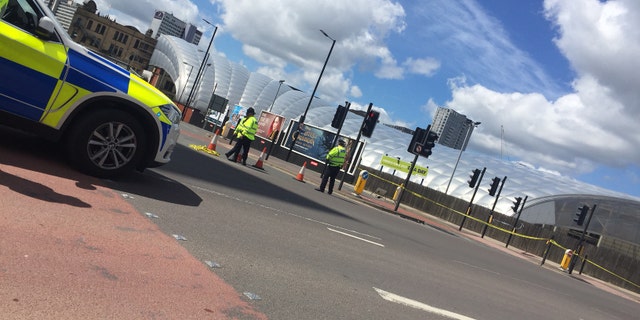 The scene at the Manchester Arena after a deadly explosion during the Ariana Grande concert.