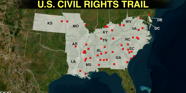 There are 110 sites on the U.S. Civil Rights Trail, touching 14 states and Washington D.C. Officials expect the list to expand over time. (Fox News)