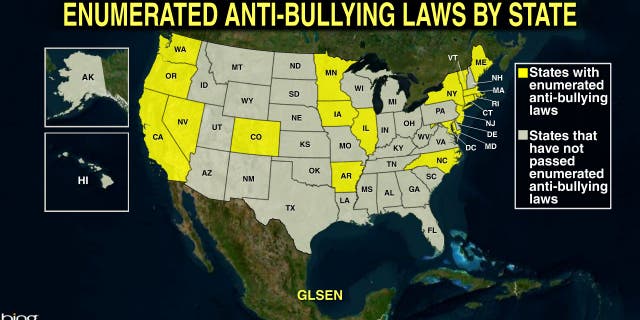 States that have some protections for harassment and/or bullying of students based on sexual orientation and gender identity.