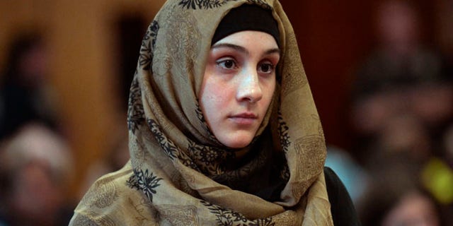 Sept. 30, 2014: Ailina Tsarnaeva, sister of Boston Marathon bombing suspect Dzhokhar Tsarnaev, appears in Manhattan Criminal Court. (Pool/New York Post)