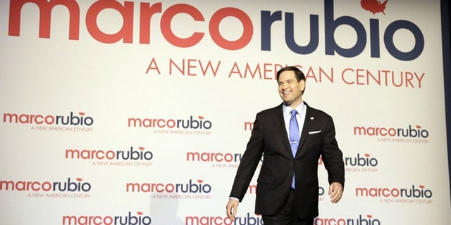 Florida Sen. Marco Rubio only represented 48 states -- and 263 electoral votes -- in his logo.