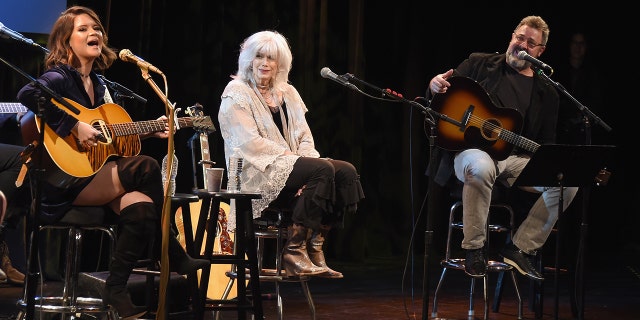 Musicians Maren Morris, Emmylou Harris and Vince Gill perform onstage at the Country Music Hall of Fame and Museum's 'All for the Hall' Benefit on February 13, 2018 in New York City.