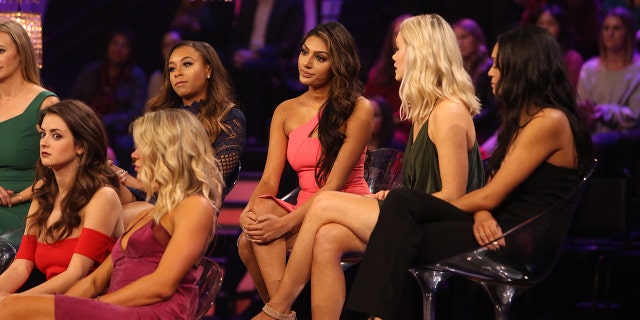 Former "Bachelor" contestant Marikh Mathias (center) accused another contestant of "glam-shaming" her, after she was called out for fixing her hair during a hiking segment.