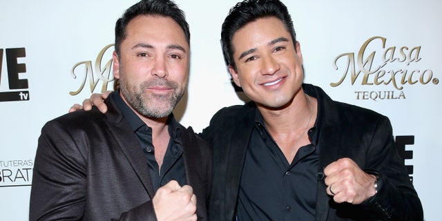 Oscar De La Hoya and Mario Lopez on November 6, 2015 in Hollywood, California.