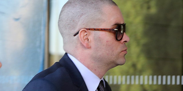 Former "Glee" actor Mark Salling arrives at federal court in Los Angeles on Monday, Dec. 18, 2017. Salling has pleaded guilty to possession of child pornography. (AP Photo/Reed Saxon)