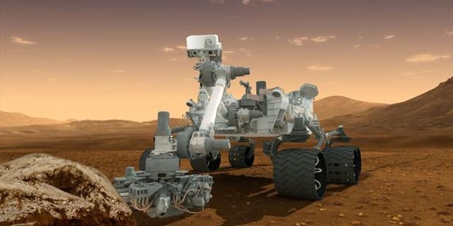 Artist’s concept depicts the NASA Mars Science Laboratory Curiosity rover, a nuclear-powered mobile robot for investigating the Red Planet’s past or present ability to sustain microbial life.