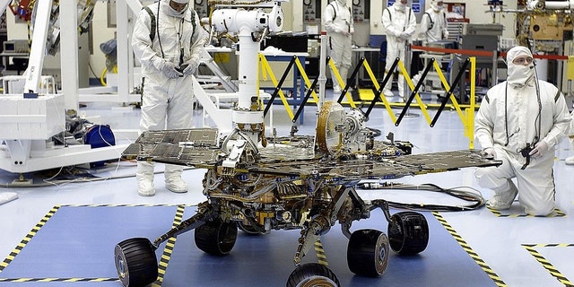 Pre-launch photo of NASA's Opportunity Mars rover at Kennedy Space Center in Florida.