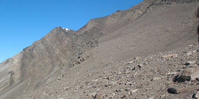 Bravaisberget, a mountain in southern Spitsbergen which contains the record of two mass extinctions from the Permian period.