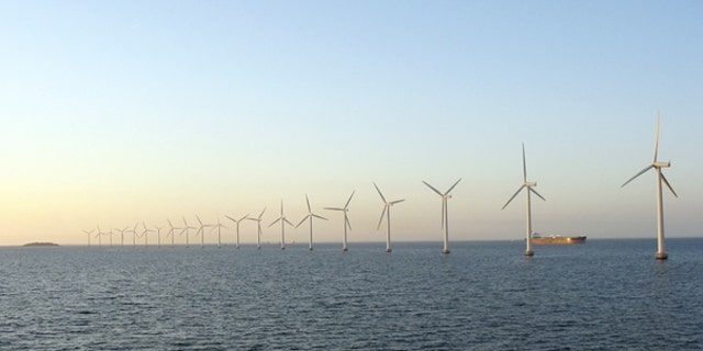 An artist's rendering of what the Cape Wind Project in Nantucket Sound would look like.
