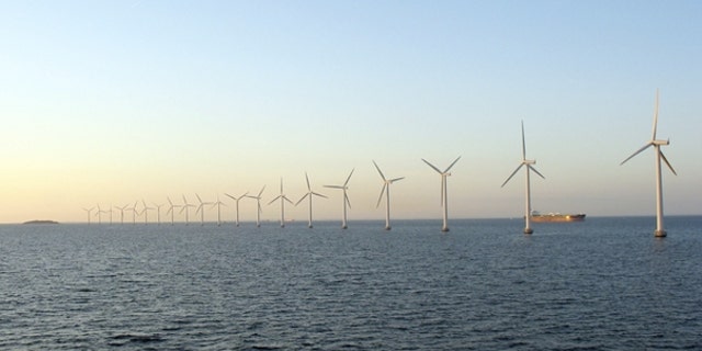 An artist's rendering of what the Cape Wind Project in Nantucket Sound would look like.