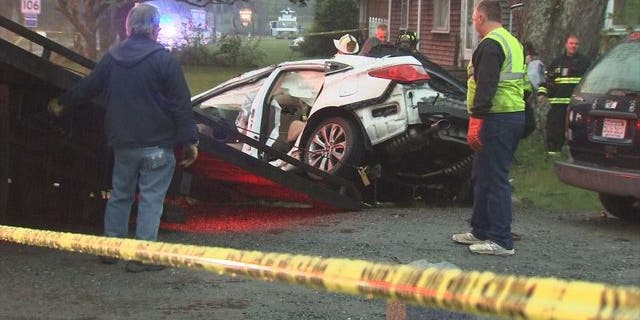 Four teenagers were killed in a violent car crash on Saturday south of Boston.