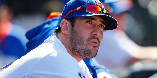 NEW YORK, NY - APRIL 20: Matt Harvey #33 of the New York Mets looks on from the bench during the game against the Atlanta Braves at Citi Field on April 20, 2014 in the Flushing neighborhood of the Queens borough of New York City. Mets defeated the Braves 4-3 in the fourteenth inning. (Photo by Mike Stobe/Getty Images) *** Local Caption *** Matt Harvey