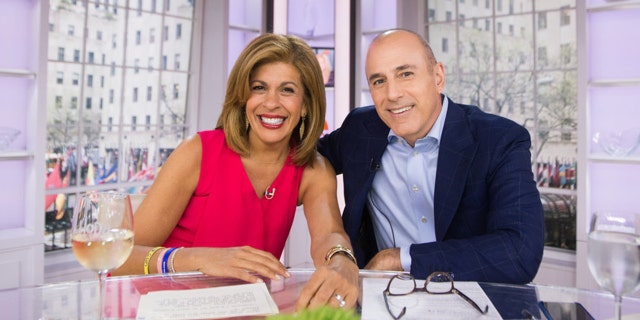 Matt Lauer (right) congratulated Hoda Kotb after she was named as his replacement on "Today."