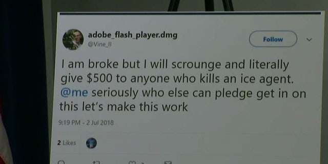 An alleged tweet from Brandon Ziobrowski that offered $500 to kill an ICE agent.