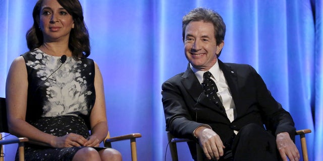 Producers and hosts Martin Short and Maya Rudolph attend a panel for the television series "Maya & Marty" during the NBCUniversal summer press day in Westlake Village, California April 1, 2016. REUTERS/Mario Anzuoni - RTSD7T7