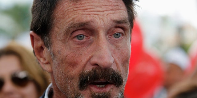 File photo - Computer software pioneer John McAfee speaks with reporters outside his hotel in Miami Beach, Florida December 13, 2012.(REUTERS/Joe Skipper)
