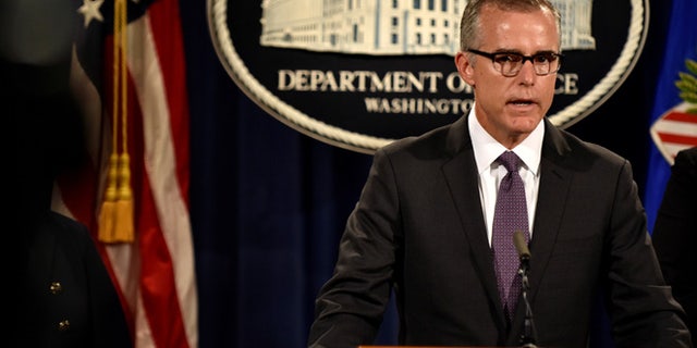 In this July 20, 2016 photo, FBI Deputy Director Andrew McCabe speaks at a press conference in Washington.
