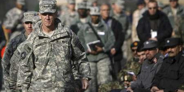 Saturday: Gen. Stanley McChrystal arrives at a ceremony in Kabul. (Reuters Photo)