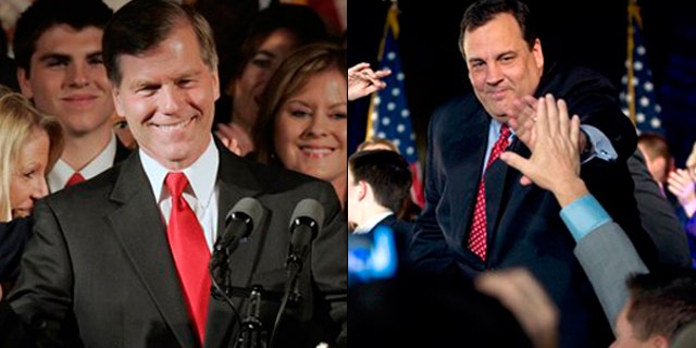Virginia gubernatorial candidate Bob McDonnell, left, and New Jersey gubernatorial candidate Chris Christie won their respective races Tuesday. (AP Photos)