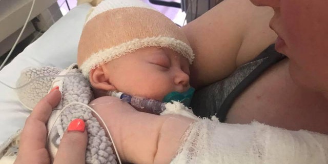 McKenna Hovenga's great-aunt said the infant did well during a breathing test on Monday, and has started tracking her mother's face and voice.