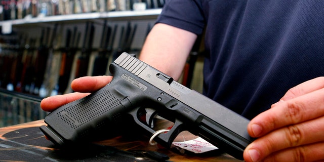 October 25, 2012: A Glock handgun available in a raffle promotion is shown at Adventures Outdoors in Smyrna, Georgia.