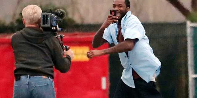 Meek Mill during his release from prison on April 24, following a five-month campaign to get him out.
