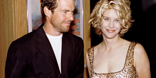 FILE PHOTO 8JUL96 - Meg Ryan (R) poses with her husband, actor Dennis Quaid, in this July 8, 1996 file photo. Ryan and Quaid, considered one of Hollywood's steadier couples, have separated after nine years of marriage, their publicist said on Thursday. There was no word on whether they had plans to divorce.
FP/MMR - RTR5TZ7