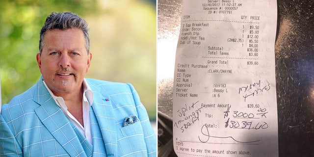 Dwayne Clarke left a $3,000 tip to spread some holiday cheer at a diner in Washington.