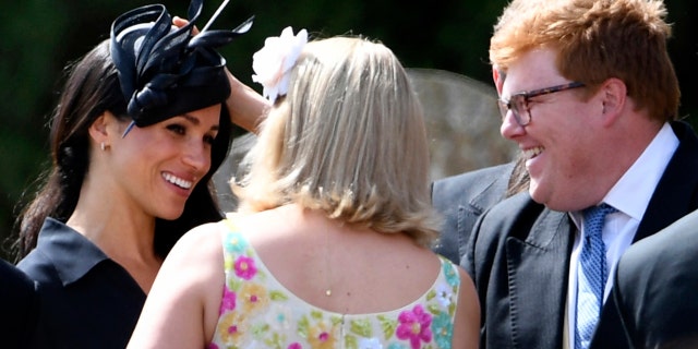 The duchess was snapped outside of the chapel chatting with wedding guest on her birthday.