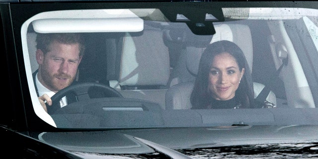 Prince Harry and Meghan Markle arrive together at the annual Christmas lunch for the extended Royal Family at Buckingham Palace on December 20, 2017 in London, England.