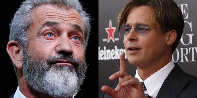 Director Mel Gibson (left) and actor Brad Pitt (right).