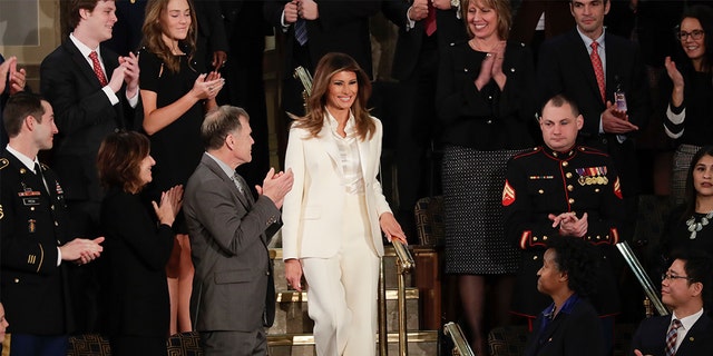 First Lady Melania Trump was all smiles as she arrived for the State of the Union.