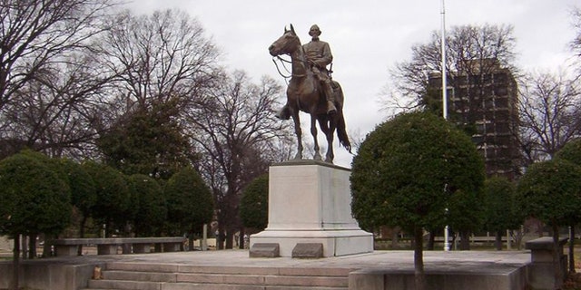 A statue of Nathan Bedford Forrest, an early member of the Ku Klux Klan, is seen in Memphis, Tennessee.