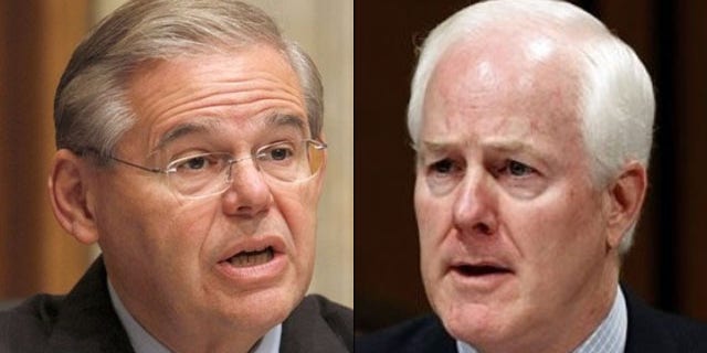 Shown here are Sen. Robert Menendez, left, and Sen. John Cornyn. (AP Photos)
