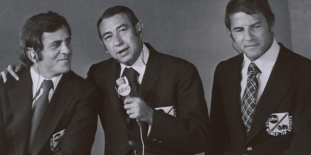 This January 1972 photo provided by ABC shows, from left, Don Meredith, Howard Cosell and Frank Gifford. Meredith, one of the most recognizable figures of the early Dallas Cowboys and an original member of ABC's "Monday Night Football" broadcast team, died Sunday in Santa Fe, N.M. He was 72. (AP/ABC)