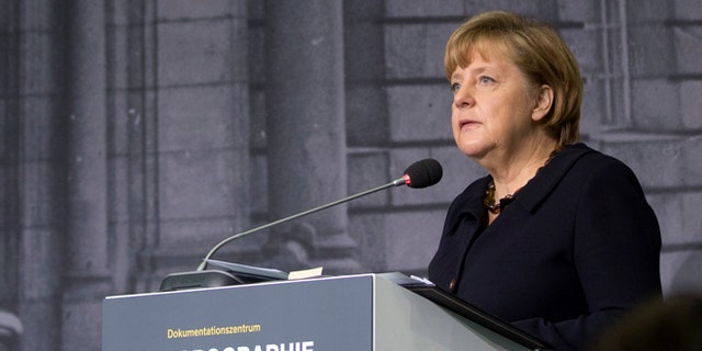 Jan. 30, 2013: German Chancellor Angela Merkel speaks as she opens the exhibition "Berlin 1933 - the way to despotism" at the Topography of Terror museum in Berlin, Germany.