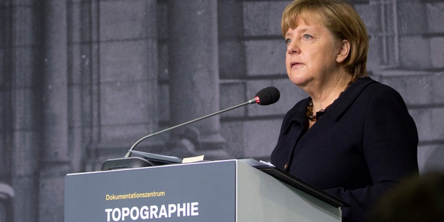 Jan. 30, 2013: German Chancellor Angela Merkel speaks as she opens the exhibition "Berlin 1933 - the way to despotism" at the Topography of Terror museum in Berlin, Germany.